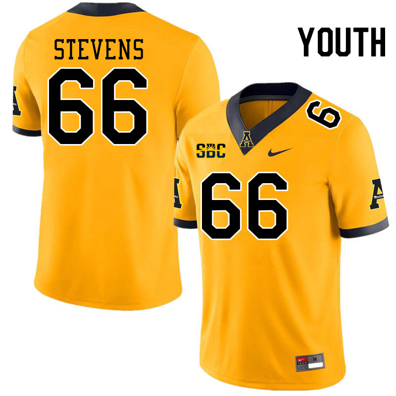 Youth #66 Danny Stevens Appalachian State Mountaineers College Football Jerseys Stitched-Gold